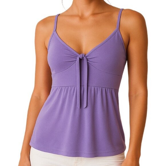 Xhilaration Casual Babydoll Tank Top Purple Tie Front Stretch Small Empire Waist - Picture 1 of 9